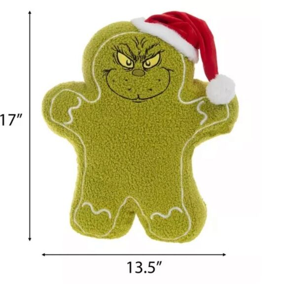 Gingerbread Grinch Pillow Grinch Plush with Santa Hat - Picture 2 of 3